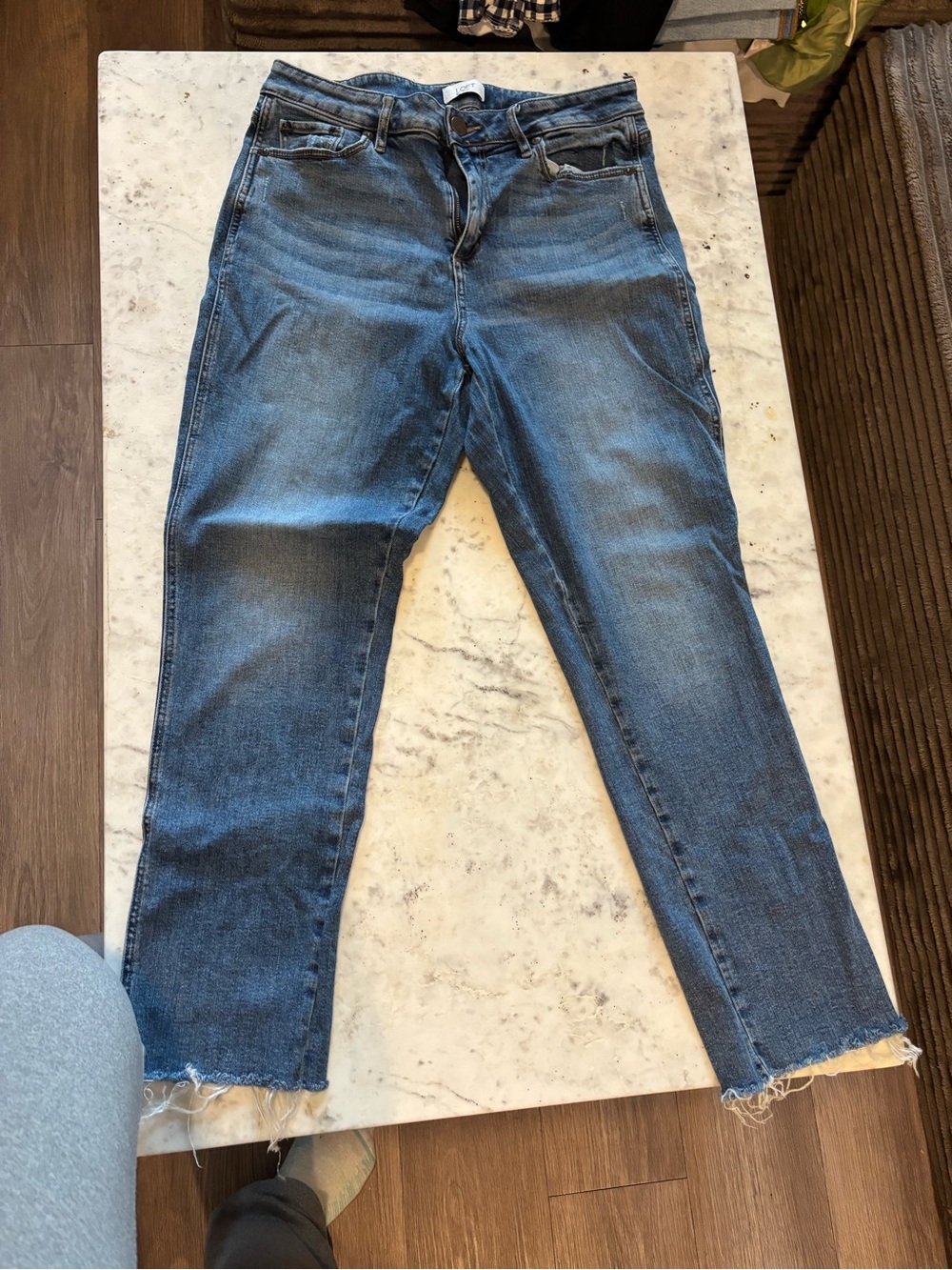 LOFT Medium Wash Cropped Raw-Hem Jeans